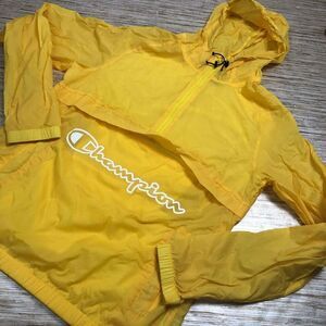 1145 Champion Packable Windbreaker Jacket Wind/ Water-Resistant YELLOW sz M